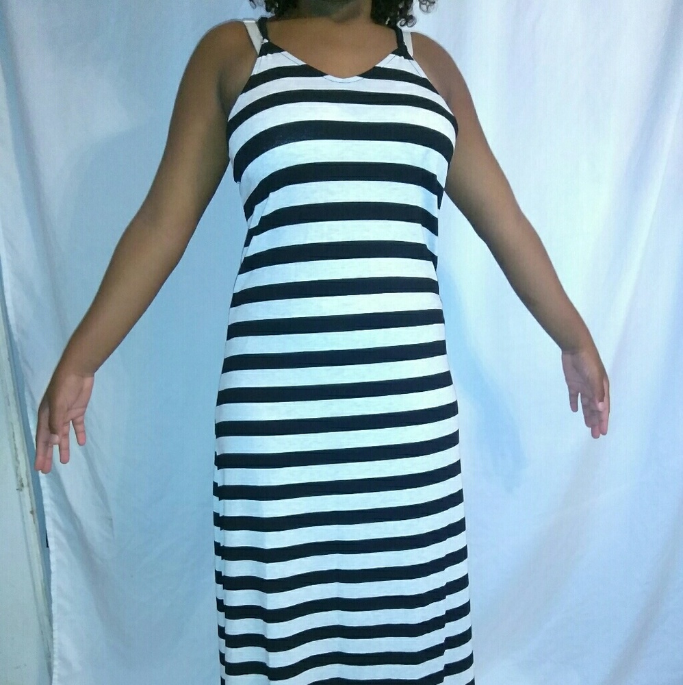 NWT Poof Apparel Black/White Striped Maxi Dress